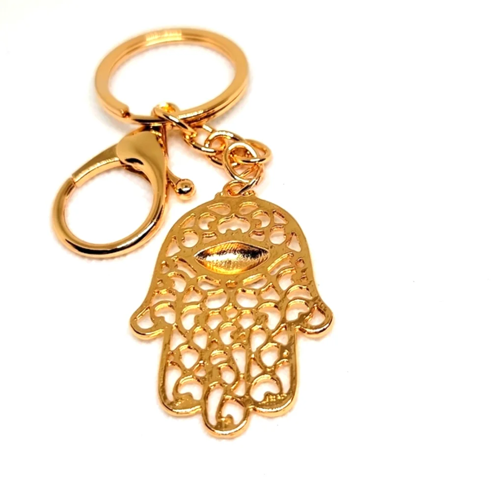 Evil Eye Golden Palm Keychain Bag Charm Gold or Silver ·4In Drop · New